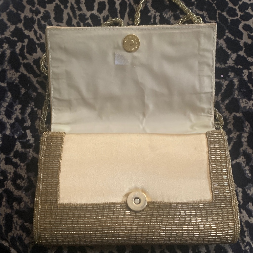 Vintage Gold Beaded Evening Bag Crossbody Wedding Party Clutch Glam - Picture 5 of 8